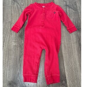 Vintage Baby B'Gosh Red Christmas Waffle Knit Long Sleeve One Piece Pajama  18M